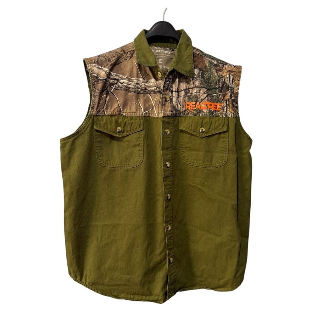 RealTree Camo Men's Button-Up Collared Cut-Off Vest - Size Medium 100% Cotton